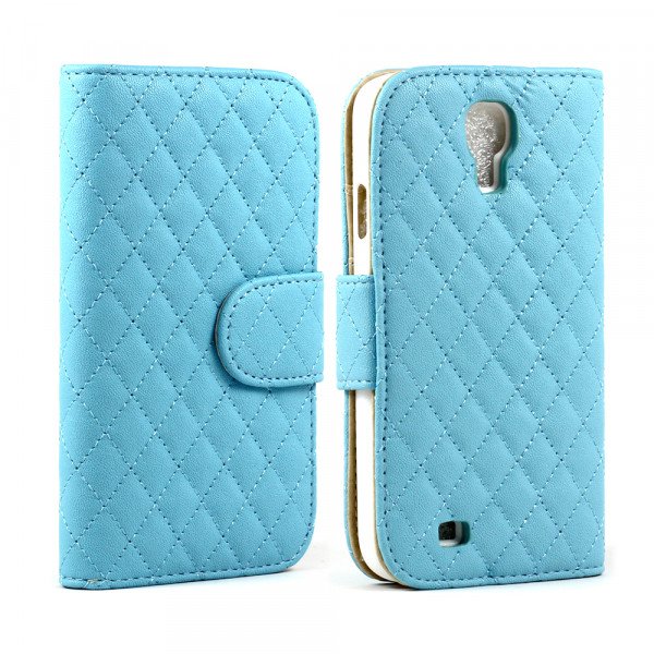 Wholesale Samsung Galaxy S4 Square Flip Leather Wallet Case with Stand (Blue)